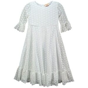 Vtg Jamie Powell Designs Youth Girls Dress Lace Cottagecore Flared Tiered White